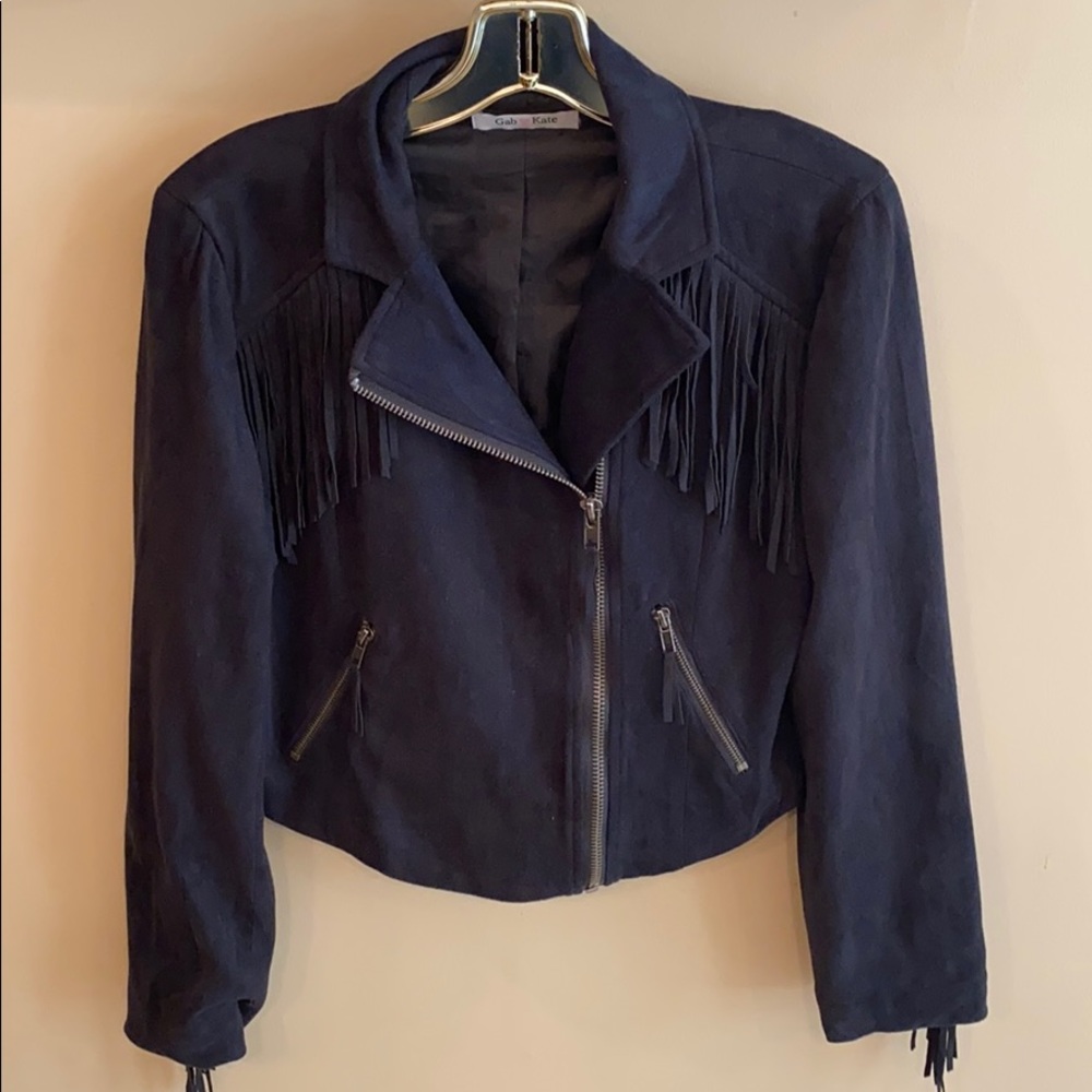 Gab Kate Suede Fringe Black Jacket Size Medium